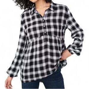 Aeropostale Baby Doll Top Plaid Black & White Long Sleeve Soft Y2K Size Medium